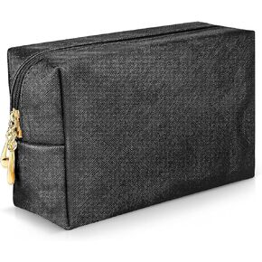 Mini Makeup Bag, PU Leather Small Makeup Bag for Purse, Ladies Cosmetic Bag Zipper Preppy Bag Waterproof Travel Make up Organiser Multifunctional Storage Bag for Women (Black)