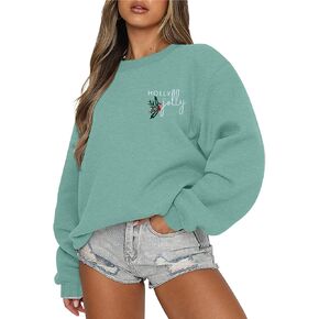 LOTUCY Women Christmas Sweatshirts Holly Jolly Christmas Tree Embroidered Crewneck Sweater Long Sleeve Pullover Top