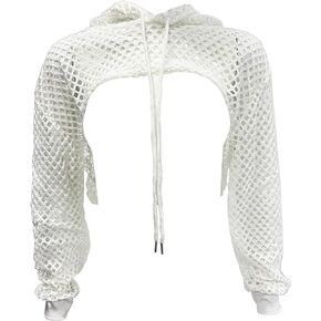 ZUYPSK Womens Fishnet Long Sleeve Hollow Out Hoodie Pullover Crop Top Summer Short Sweatshirt Outerwear