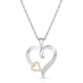 NATALIA DRAKE Genuine Diamond Open Heart Necklace for Women in 10K Yellow Gold and Rhodium Plated 925 Sterling Silver