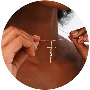 Simple Cross Necklace 18K Gold/Silver Filled Crucifix Faith Pendant Dainty Cross Choker Tiny Necklace for Women Girls