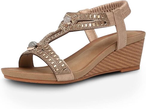 FRALOSHA Wedge Sandals for Women Dressy Summer Rhinestone Glitter Open Toe Casual wedge heels Sandal Comfy Cute Beach Shoes in Saudi Arabia