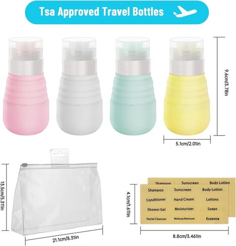 Travel Bottles for Toiletries, Minimalism Collapsible Tsa Approved 3oz Portable Travel Bottles, Silicone Squeezable Leak Proof Travel Size Containers, Travel Essentials with Clear Bag (4Pack) in Saudi Arabia