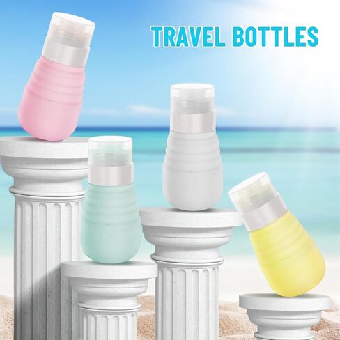 Travel Bottles for Toiletries, Minimalism Collapsible Tsa Approved 3oz Portable Travel Bottles, Silicone Squeezable Leak Proof Travel Size Containers, Travel Essentials with Clear Bag (4Pack) in Saudi Arabia