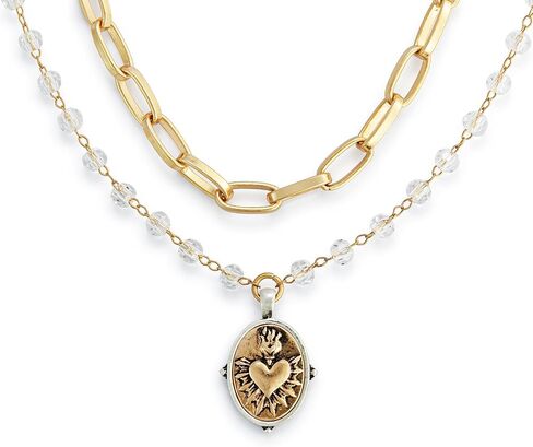 DEMDACO ملفوفة في الصلاة القلب المقدس 18 بوصة بالإضافة إلى قلادة قلادة من الزجاج والنحاس المعدني الطبقات in Saudi Arabia