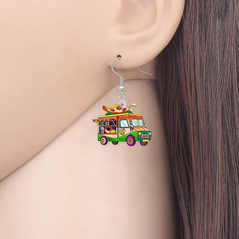 Acrylic Funny Heart Donuts Car Earrings Food Truck Dangle Novelty Gifts for Women Girls Charms Jewelry in Kuwait