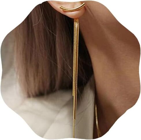 أقراط ذهبية طويلة شرابة بسيطة سلسلة شرابة متدلية أقراط عصرية سلسلة معدنية مجوهرات للنساء والفتيات in Kuwait