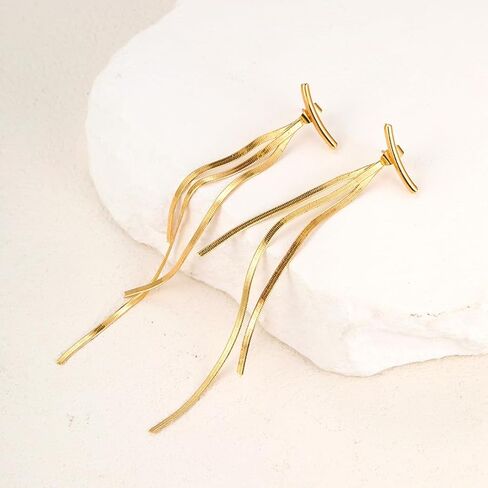 أقراط ذهبية طويلة شرابة بسيطة سلسلة شرابة متدلية أقراط عصرية سلسلة معدنية مجوهرات للنساء والفتيات in Kuwait