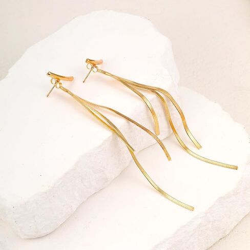 أقراط ذهبية طويلة شرابة بسيطة سلسلة شرابة متدلية أقراط عصرية سلسلة معدنية مجوهرات للنساء والفتيات in Kuwait