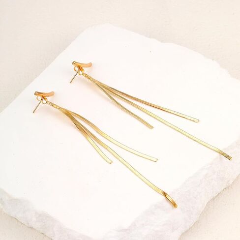 أقراط ذهبية طويلة شرابة بسيطة سلسلة شرابة متدلية أقراط عصرية سلسلة معدنية مجوهرات للنساء والفتيات in Kuwait