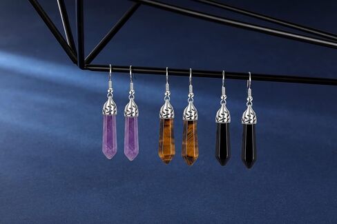 Jovivi 3Pairs Healing Crystals Earrings Sets for Women Girls Natural Real Amethyst Rose Quartz Stone Healing Hexagonal Points Crystal Chakra Dangle Earrings in Saudi Arabia