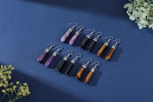 Jovivi 3Pairs Healing Crystals Earrings Sets for Women Girls Natural Real Amethyst Rose Quartz Stone Healing Hexagonal Points Crystal Chakra Dangle Earrings in Saudi Arabia