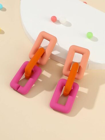 Chunky Acrylic Link Earrings Multicolor Thick Rectangle Paperclip Link Chain Earrings Rainbow Resin Geometric Paperclip Chain Drop Dangle Earrings Funky Jewelry for Women Girls in Saudi Arabia