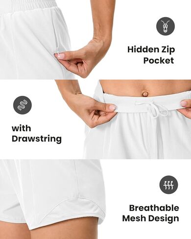 QUEENIEKE Women's High Waisted Running Shorts Lightweight Quick Dry Workout Shorts with Drawstring and Zip Pocket in Kuwait