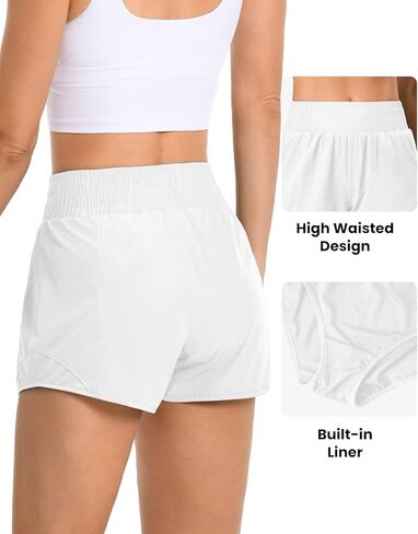QUEENIEKE Women's High Waisted Running Shorts Lightweight Quick Dry Workout Shorts with Drawstring and Zip Pocket in Kuwait