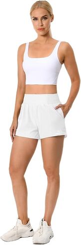 QUEENIEKE Women's High Waisted Running Shorts Lightweight Quick Dry Workout Shorts with Drawstring and Zip Pocket in Kuwait