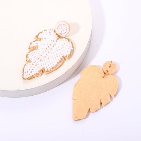 أقراط متدلية على شكل أوراق استوائية مطرزة بوهو بيان أقراط طويلة متدلية مصنوعة يدويًا أقراط مطرزة ملونة للنساء الفتيات لربيع وصيف هاواي عطلة الشاطئ وأوراق النخيل قطرة حلق متدلي أزياء مجوهرات هدية in Kuwait