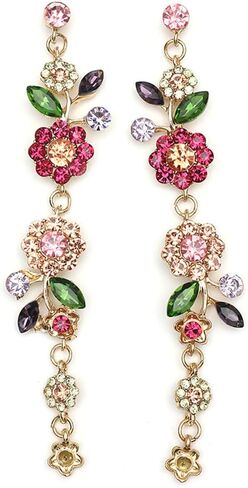 Long CZ Flower Leaf Statement Earrings for Women Girls Colorful Crystal Charms Dangle Drop Stud Earring Lightweight Fashion Bohemian Hypoallergenic Jewelry Gifts Christmas Birthday Wedding in Saudi Arabia