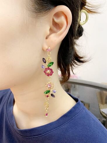 Long CZ Flower Leaf Statement Earrings for Women Girls Colorful Crystal Charms Dangle Drop Stud Earring Lightweight Fashion Bohemian Hypoallergenic Jewelry Gifts Christmas Birthday Wedding in Saudi Arabia