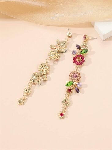 Long CZ Flower Leaf Statement Earrings for Women Girls Colorful Crystal Charms Dangle Drop Stud Earring Lightweight Fashion Bohemian Hypoallergenic Jewelry Gifts Christmas Birthday Wedding in Saudi Arabia