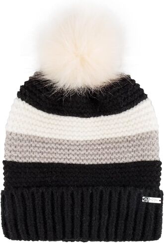 Jessica Simpson womens Striped Beanie With Fur Pom Beanie Hat in Saudi Arabia