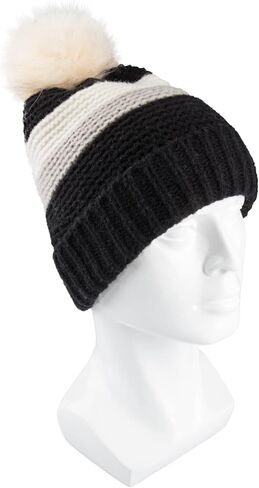 Jessica Simpson womens Striped Beanie With Fur Pom Beanie Hat in Saudi Arabia