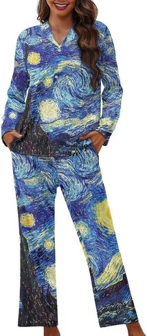 Women's Pajama Sets Night Shirts for Women Sleepwear Casual Lapel Pjs Set Soft Button Down Pjs for Women Set Gifts in Saudi Arabia
