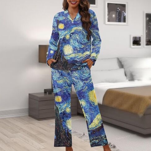 Women's Pajama Sets Night Shirts for Women Sleepwear Casual Lapel Pjs Set Soft Button Down Pjs for Women Set Gifts in Saudi Arabia