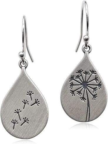 ANDPAI Handmade Lightweight 925 Sterling Silver Dandelion Dangle Drop Earrings for Women Teen Girls Water Drop Vintage Silver Flower Mountain Tree Dangle Earrings Jewelry Gifts for Mom Lover in Saudi Arabia