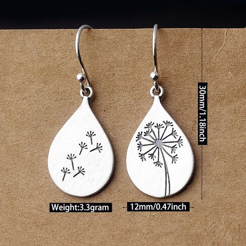 ANDPAI Handmade Lightweight 925 Sterling Silver Dandelion Dangle Drop Earrings for Women Teen Girls Water Drop Vintage Silver Flower Mountain Tree Dangle Earrings Jewelry Gifts for Mom Lover in Saudi Arabia