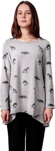 LaVieLente Fashion Printed Pattern Womens Tunic Tops Casual Soft Long Sleeve Loose-Fitting Oversized Shirts Hi-Lo Hem in Saudi Arabia