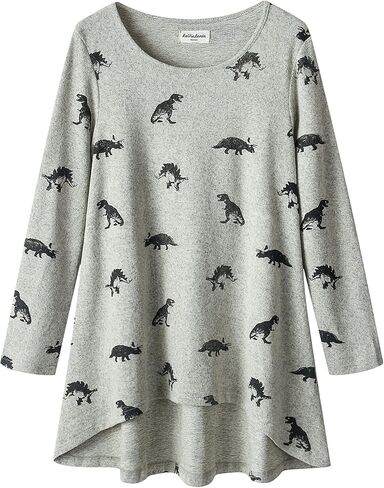 LaVieLente Fashion Printed Pattern Womens Tunic Tops Casual Soft Long Sleeve Loose-Fitting Oversized Shirts Hi-Lo Hem in Saudi Arabia