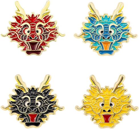 4pcs Dragon Head Brooch Pin Set Cartoon Dragon Animal Lapel Pin Chinese Zodiac Dragon Badges for Women Girls Clothing Decors Fashion Bag Hat Jacket Accessories in Kuwait