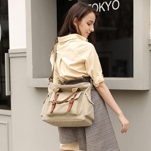 Canvas Messenger Bag Vintage Crossbody Shoulder Hobo Bag with Pockets Unisex Medium Size Tote Purse in Kuwait