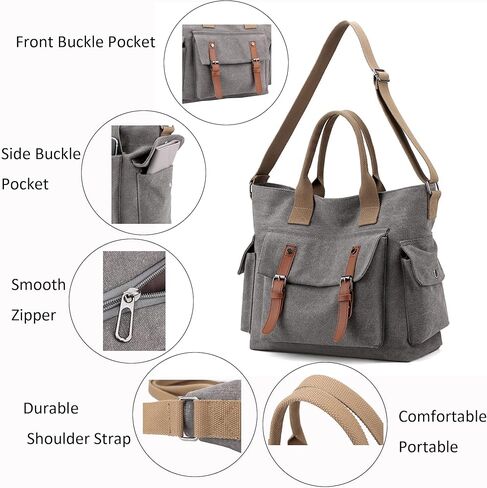 Canvas Messenger Bag Vintage Crossbody Shoulder Hobo Bag with Pockets Unisex Medium Size Tote Purse in Kuwait