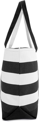 DALIX Striped Beach Bag Tote Bags Canvas Personalized Black Ballent Letter A - Z in Saudi Arabia