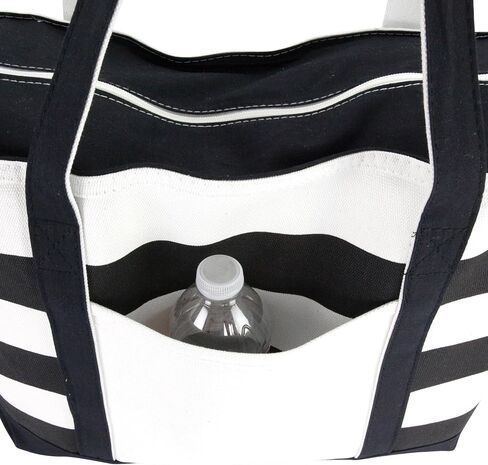 DALIX Striped Beach Bag Tote Bags Canvas Personalized Black Ballent Letter A - Z in Saudi Arabia