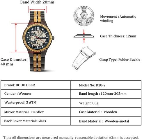 HUTAOMU Mechanical Wood Watches for Men,Automatic Self-Winding Skeleton Analog Wooden Watches with Olive Wood Band and Bezel Transparent Case Back,Fathers Day Gift in Saudi Arabia