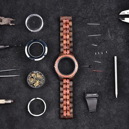 HUTAOMU Mechanical Wood Watches for Men,Automatic Self-Winding Skeleton Analog Wooden Watches with Olive Wood Band and Bezel Transparent Case Back,Fathers Day Gift in Saudi Arabia