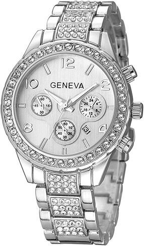 Unisex Diamond Watches Men and Women Fashion Rose Gold Silver Stainless Steel Calendar Quartz Watch in Saudi Arabia