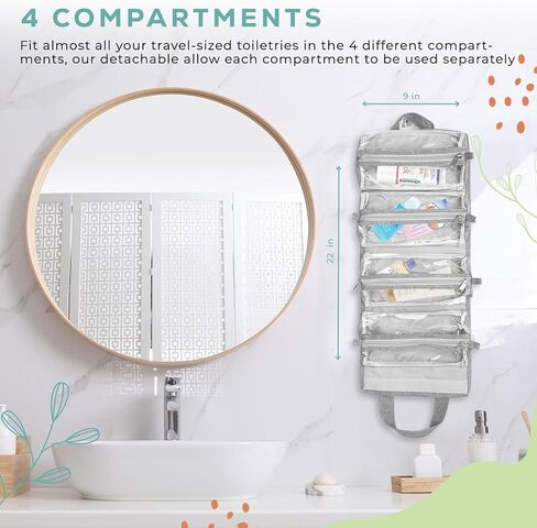 4-in-1 Hanging Toiletry bag - Roll-Up Makeup Bag - 4 Detachable PVC Zip Pouches – 600D Oxford Fabric, Versatile Travel Toiletry Organizer Bag - Makeup, Cosmetics, First Aid, Medicine Personal Care,… in Saudi Arabia