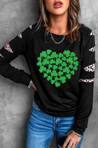 Goodswsw المرأة طويلة الأكمام البلوز بلوزات أربع أوراق البرسيم الحب ليوبارد طباعة اللون حجب فضفاض الخريف in Kuwait