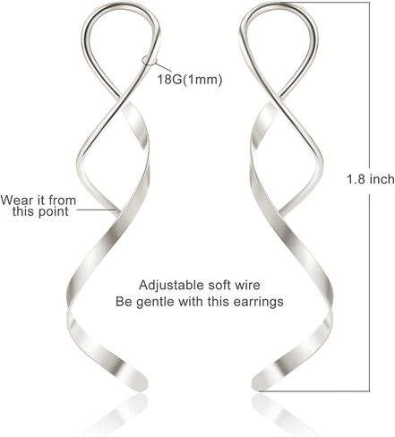 أقراط KWUNCCI حلزونية، 18 جرام أقراط مصنوعة يدويًا من الفولاذ المقاوم للصدأ للنساء، أقراط متدلية خطية ملتوية من خلال سحب من خلال أقراط فضية وذهبية متدلية مجوهرات للنساء in Kuwait