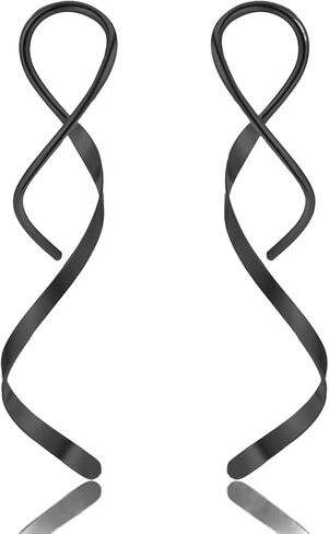 أقراط KWUNCCI حلزونية، 18 جرام أقراط مصنوعة يدويًا من الفولاذ المقاوم للصدأ للنساء، أقراط متدلية خطية ملتوية من خلال سحب من خلال أقراط فضية وذهبية متدلية مجوهرات للنساء in Kuwait