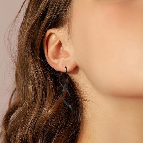 أقراط KWUNCCI حلزونية، 18 جرام أقراط مصنوعة يدويًا من الفولاذ المقاوم للصدأ للنساء، أقراط متدلية خطية ملتوية من خلال سحب من خلال أقراط فضية وذهبية متدلية مجوهرات للنساء in Kuwait