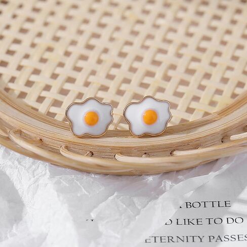 Cute Fried Egg Stud Earrings Funny Gold Plated Poached Egg Dangle Earrings for Women Girls Kitchen Cooking Statement Jewelry Gifts in Saudi Arabia