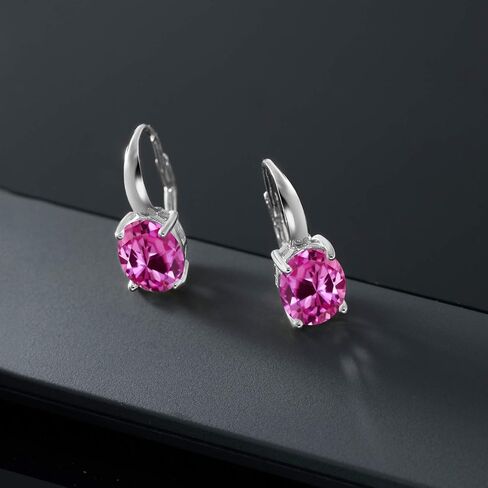 Gem Stone King 925 Sterling Silver Pink Created Sapphire Women Earrings 6.50 Ct Oval 10X8MM in Saudi Arabia