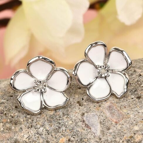 Shop LC 925 Sterling Silver Platinum Plated Round Diamond Flower Stud Solitaire Earrings Fashion April Birthstone Jewelry Gifts for Women in Kuwait