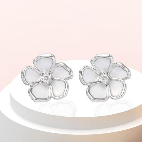 Shop LC 925 Sterling Silver Platinum Plated Round Diamond Flower Stud Solitaire Earrings Fashion April Birthstone Jewelry Gifts for Women in Kuwait
