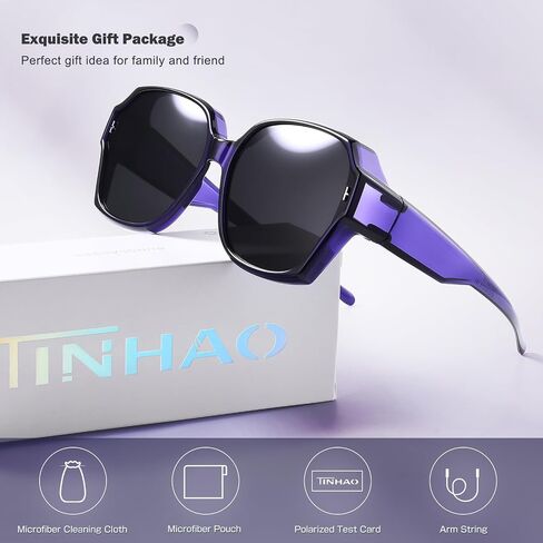 نظارات شمسية TINHAO مربعة الشكل للنساء، نظارات شمسية مستقطبة يمكن ارتداؤها فوق نظارات طبية للحماية من الأشعة فوق البنفسجية in Saudi Arabia